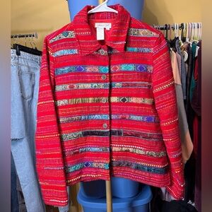 Vintage Coldwater Creek Red Jacket Mixed Media Artsy PatchworkTapestry